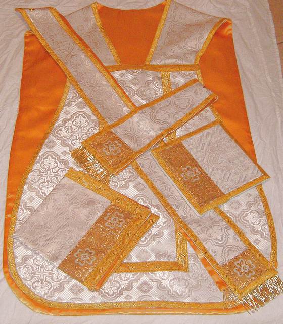 Russian Silk Roman vestment set trimmed in French bullion galloon